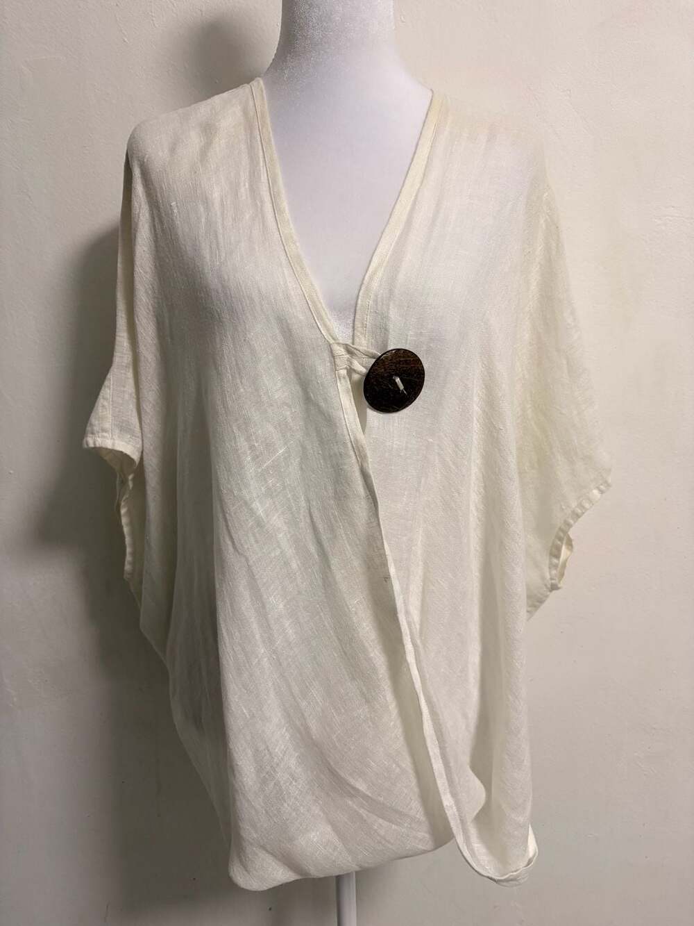 Cannisse France 100% Linen One Size Wrap Kimono Top with Lagenlook Coastal